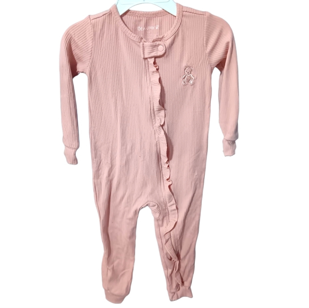 BearPaw Dusty Pink Ruffled One Piece Zip Up Pajama For Infant Girls 24 Months